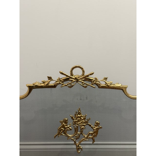 Rococo Louis XV Style Brass Fireplace Screen With Cherubs & Garland Motifs For Sale - Image 3 of 7