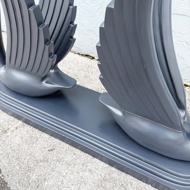 Art Deco Carved and Painted Swan Glass Top Console For Sale In West Palm - Image 6 of 10