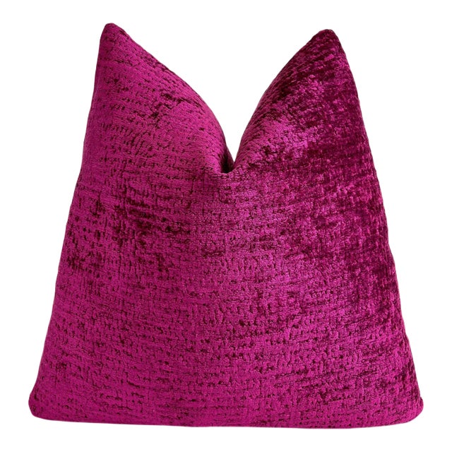 Magenta Chenille 20x20 Throw Pillow With Feather Down Insert For Sale