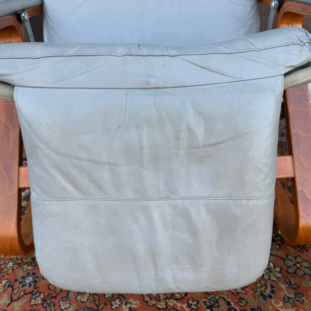 Mid Century Modern Plycraft Zero Gravity Reclining Lounge Chair in Gray Leather & Canvas For Sale - Image 10 of 18