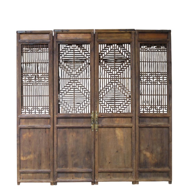 Antique Chinese 4 Panel Lattice Wood Screen Doors For Sale - Image 15 of 15
