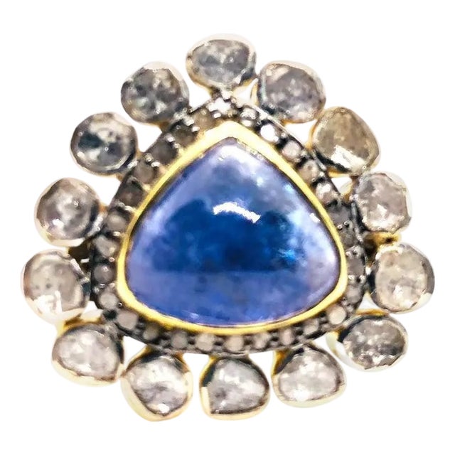 Bochic “Orient” Vintage Rose Cut Diamond & Tanzanite Ring Set 18K Gold & Silver For Sale