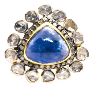 Bochic “Orient” Vintage Rose Cut Diamond & Tanzanite Ring Set 18K Gold & Silver
