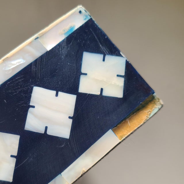 Mother of Pearl Inlay Tray Jodhpur India White Midnight Blue For Sale - Image 9 of 11