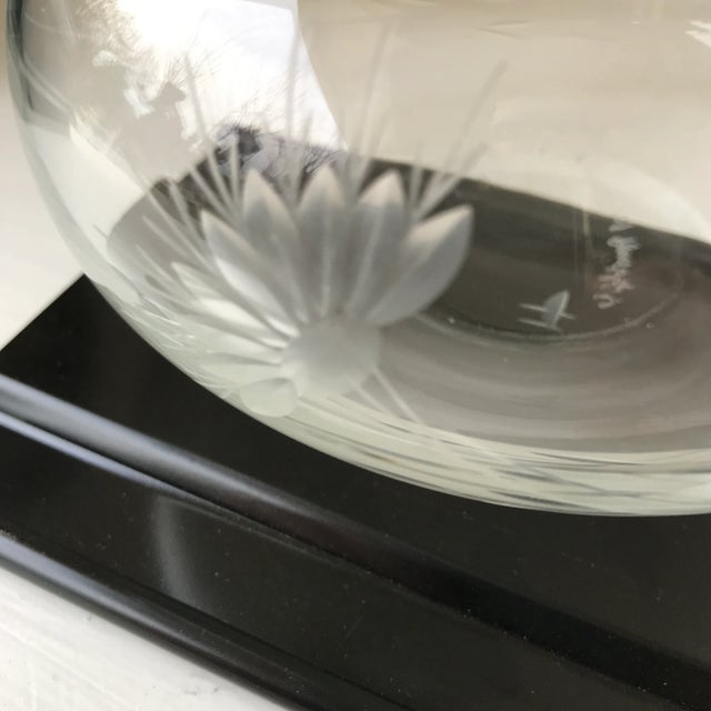 Signed Crystal Covered Candy Dish by Fitzgerald Cone Flower Etched For Sale - Image 10 of 13
