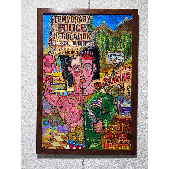 Green One-of-a-Kind Large Painting on Board by Serg Graff "Caricature". Coa Attached For Sale - Image 8 of 13