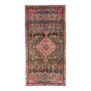 Vintage Distressed Handmade Medallion Brown & Pink Wool Rug For Sale
