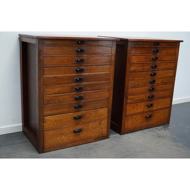 Vintage Dutch Oak Jewelers Drawer Cabinets, 1930s, Set of 2 For Sale - Image 15 of 18
