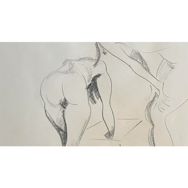 Mid-Century Modern Nude Women Drawing in Silver Frame For Sale - Image 3 of 6