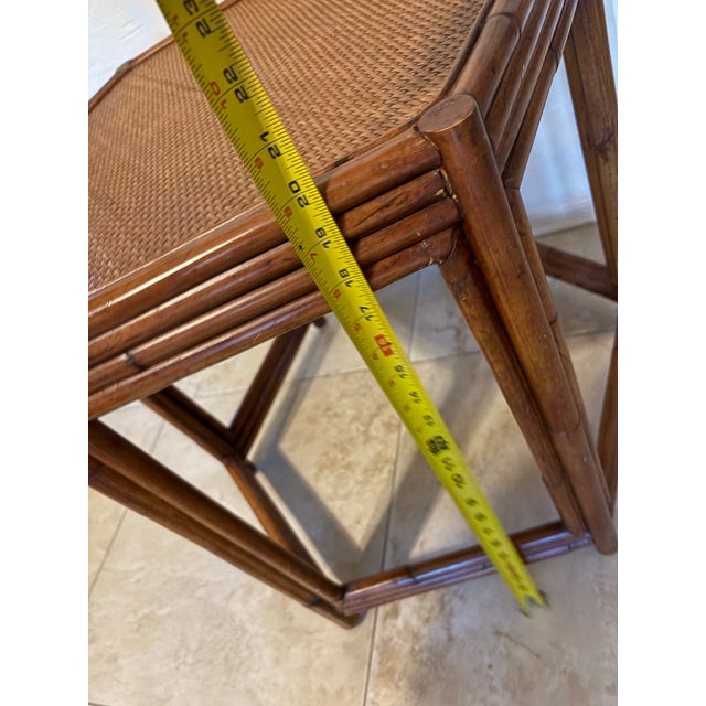 Ornamental & Decorative Materials Vintage Asian Chinoiserie Hexagon Faux Bamboo and Rattan Side Table For Sale - Image 7 of 12