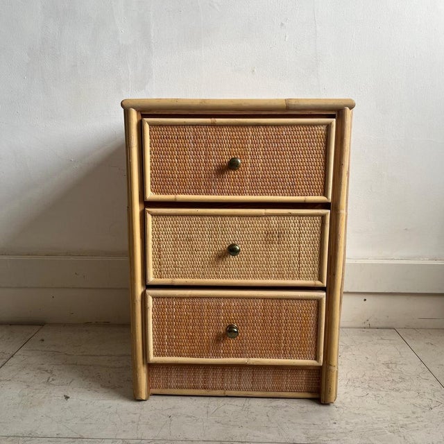 Mid-Century Rattan 3 Drawer Bedside Table, 1970s For Sale - Image 11 of 12