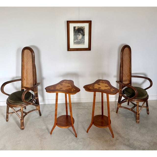 Art Deco Louis Majorelle Art Nouveau Side Table / Boudoir Table Marquetry Pair Available For Sale - Image 3 of 18