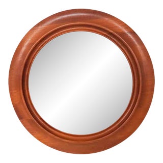 Danish Teak Round Mirror, 1950s For Sale