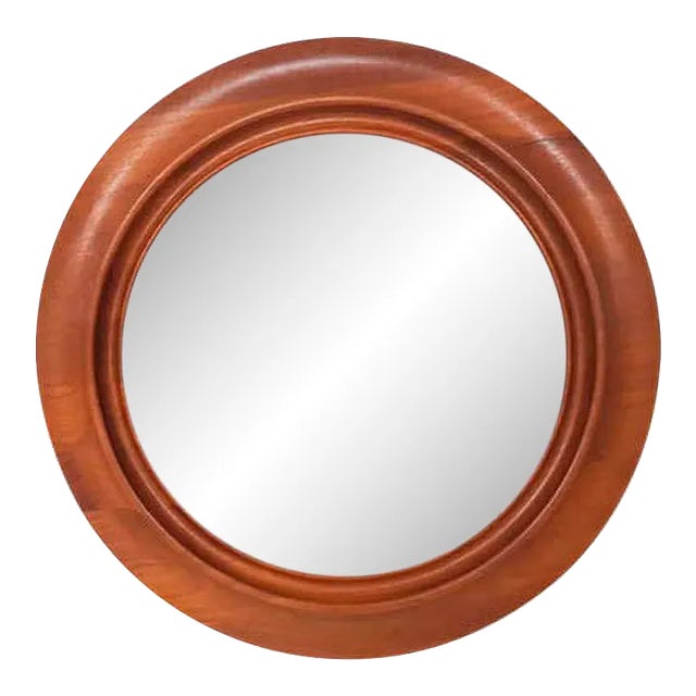 Danish Teak Round Mirror, 1950s For Sale