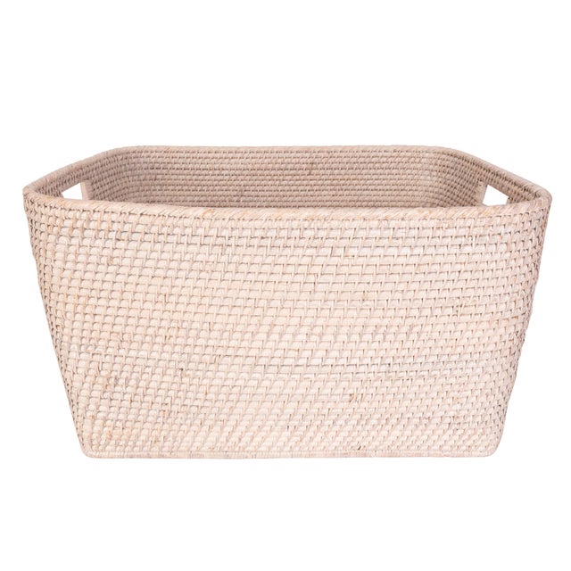 Artifacts Saboga Home Family Basket with Cutout Handle in White Wash For Sale In Houston - Image 6 of 8
