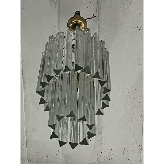 Metal Mid-Century Chandelier with Three-Lobed Murano Glass attributed to Venini, 1960s For Sale - Image 7 of 11