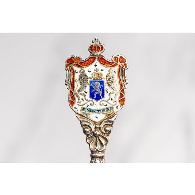 Victorian Rare Queen Wilhelmina of the Netherlands Antique Hand Painted Enamel 800 Silver Commemorative Spoon Royal History For Sale - Image 3 of 11