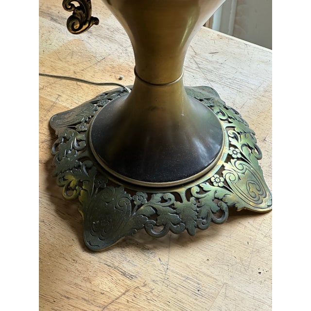 Vintage Large Bradley & Hubbard Kerosene Lamp Electrified For Sale - Image 9 of 12