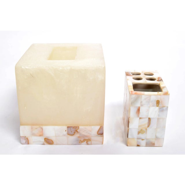 Natural Capiz Shell Acrylic Tissue Box Cover Toothbrush Holder Countertop Accessories For Sale In Miami - Image 6 of 12
