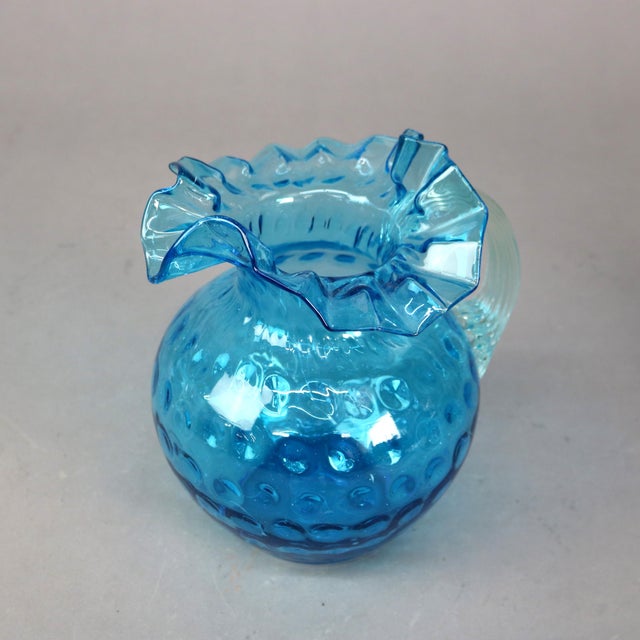 Antique Ariel Blue Coinspot Ruffle Top Glass Water Pitcher, Circa 1900 For Sale - Image 10 of 11