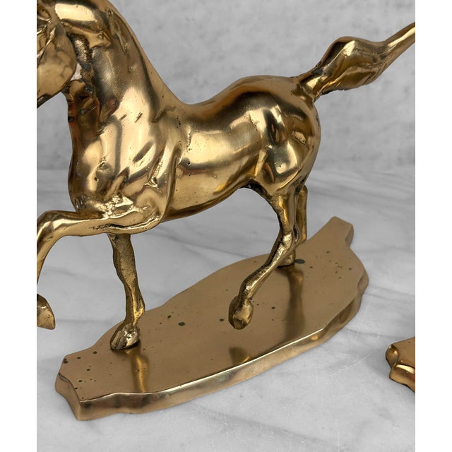 Vintage Traditional Brass Equestrian Horse Mantle Bookends - A Pair For Sale - Image 9 of 10