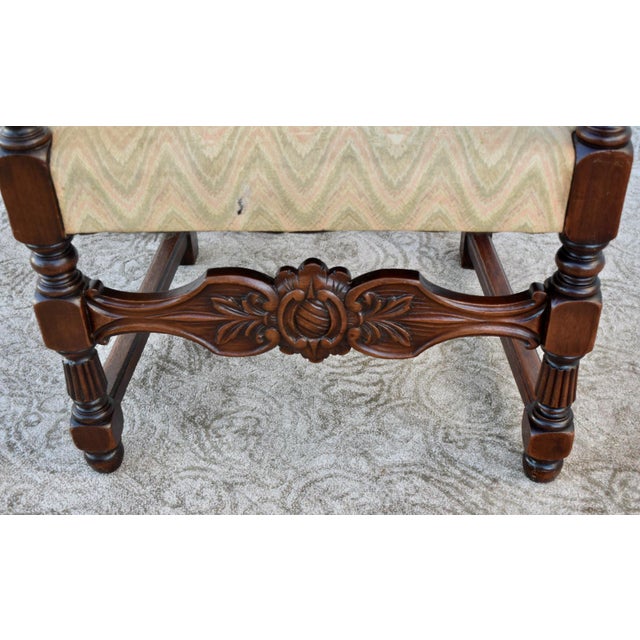 Brown Antique Carved Walnut Tudor Style Ornate Arm Chair For Sale - Image 8 of 12