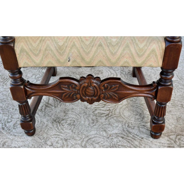 Brown Carved Walnut Tudor Armchair Jacobean Throne Chair Circa 1900 Ornate For Sale - Image 8 of 12