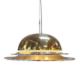 Vintage Italian Fully Brass Ufo Pendant Light 1970s For Sale