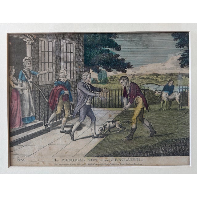 Pair of Antique 18th C Prodigal Son Engraving Prints - Framed Together.