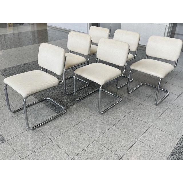 Bauhaus Marcel Breuer Style Tubular Chromed Steel Dining Chairs - A Set of 6 For Sale - Image 3 of 13
