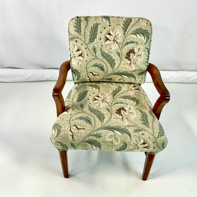 1990s 1990s Vintage Neoclassical Acanthus Leaf Upholstered Open Arm Side Accent Chair For Sale - Image 5 of 11