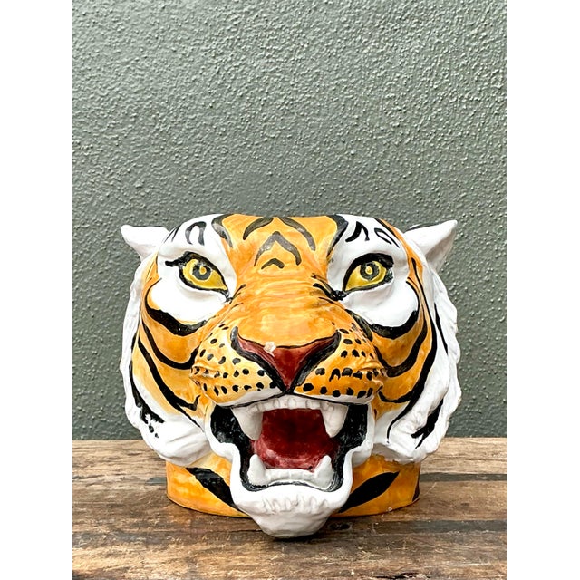 Vintage Italian Hand Painted Tiger Cache Pot For Sale - Image 12 of 12