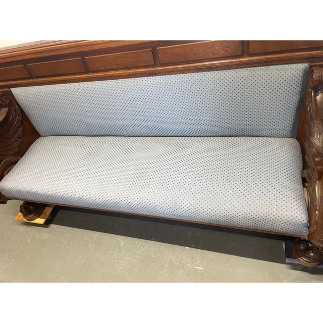 Blue Antique German Oak Bench with Carved Griffins, 1890s For Sale - Image 8 of 12