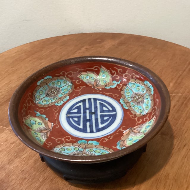 Antique Chinese Qing Yongzheng Hand-Painted Blessing Bowl on Wood Base Signed For Sale - Image 12 of 12