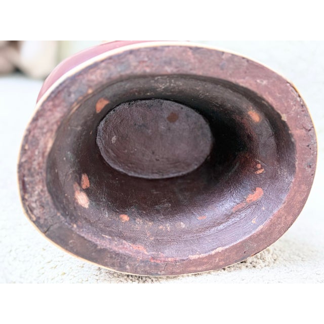 Antique Chinese Wine Red Lacquer Wood Vase With Bone and Jade Accents. For Sale - Image 11 of 12