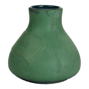 Antique Art & Crafts Matte Green Bulbous Pottery Vase Signed C1910