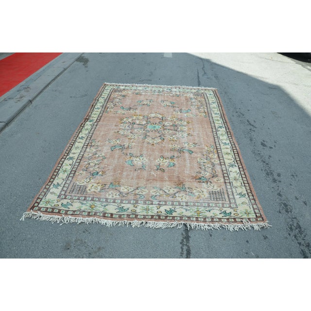 Textile Modern Turkish Oushak Handwoven Boho Turquoise and Brown Wool Floral Rug For Sale - Image 7 of 7