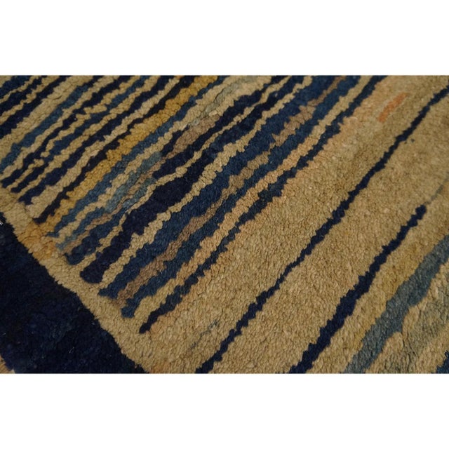1920s Navy Stripe Medallion Antique Chinese Peking Knotted Wool Rug 2'7''x4' 8'' For Sale - Image 9 of 10