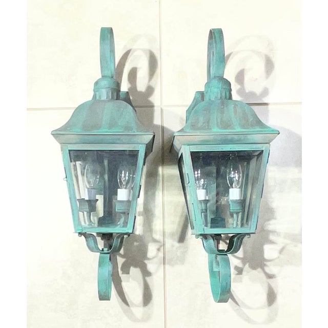 Pair of Vintage Solid Brass Outdoor Wall Lanterns - 22”h X 7”.5 W X 7”.5 D For Sale - Image 15 of 15