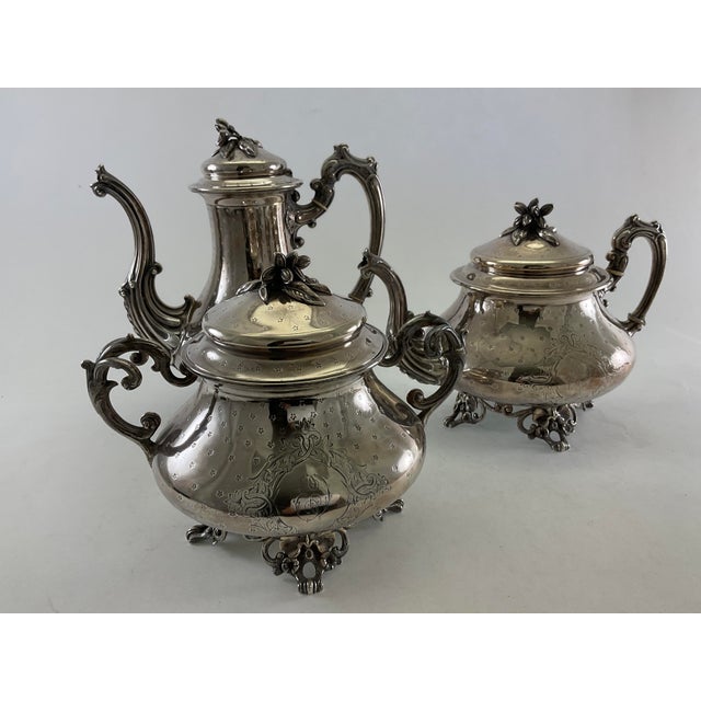 French Late 19th Century Napoleon III Sterling 3 Pc Tea & Coffee Set w/ Tray For Sale - Image 3 of 18