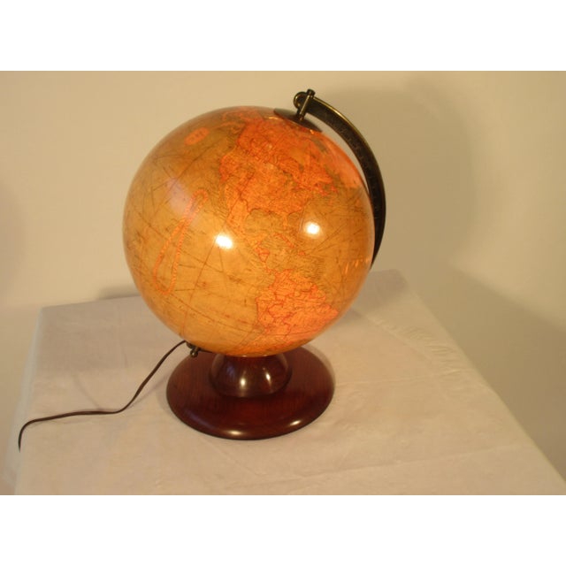 1940s 1940s Replogle Light Up Library Glass Globe On Wood Base For Sale - Image 5 of 12