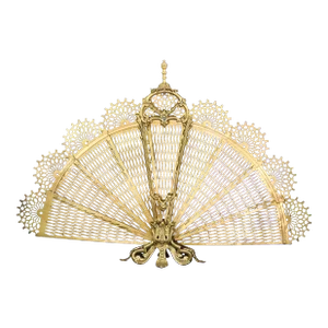 Antique French Solid Brass Peacock Tail Folding Fireplace Screen
