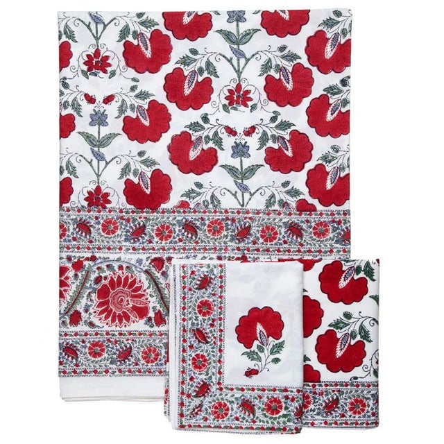 Indian Janvi Twin Bed Red Fitted Sheet For Sale - Image 3 of 6