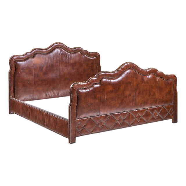 Baker Furniture Leather Nailhead Trim King Bed For Sale
