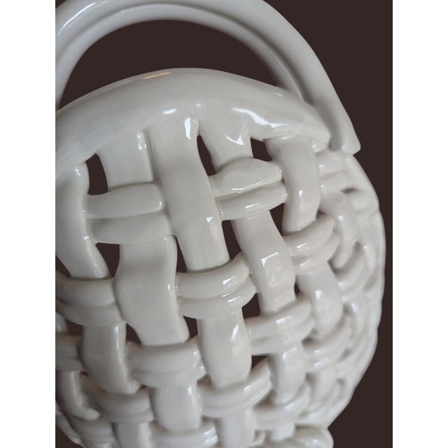 Trompe Loleil Ceramic Woven Basket Tray With Handles For Sale - Image 12 of 16