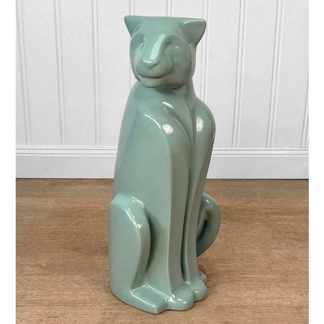 Art Deco Vintage 21" Art Deco Celadon Green Porcelain Panther Floor Statue For Sale - Image 3 of 8