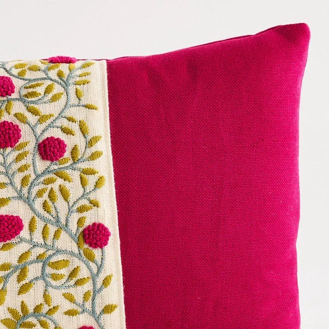Contemporary Schumacher Ashoka 16" Lumbar Pillow in Magenta & Leaf For Sale - Image 3 of 4