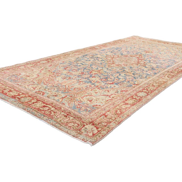 61526 Antique Persian Mahal Rug, 04'01 x 09'01. The Rosewater Emblem: An Antique Persian Mahal Masterpiece of Botanical...