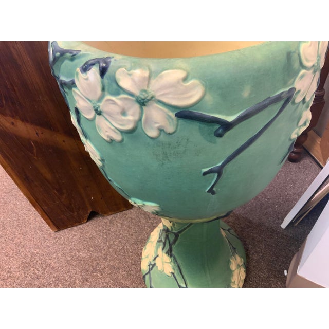 Art Nouveau 1920s Roseville Pottery Jardene and Stand Dogwood Pattern For Sale - Image 3 of 10