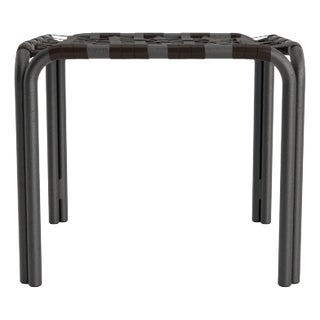 Brown Jordan Kantan Aluminum Stacking Stool/Occasional Table, Vinyl Lace, Textured Pewter frame with Coffee fabric For Sale